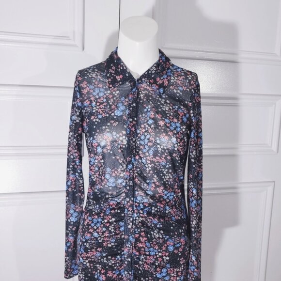 Super Soft Retro Ruched Button Down Semi Sheer Dress - Picture 8 of 11